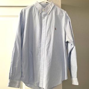 White Blue Stripe Polo Ralph Lauren Classic Fit button down